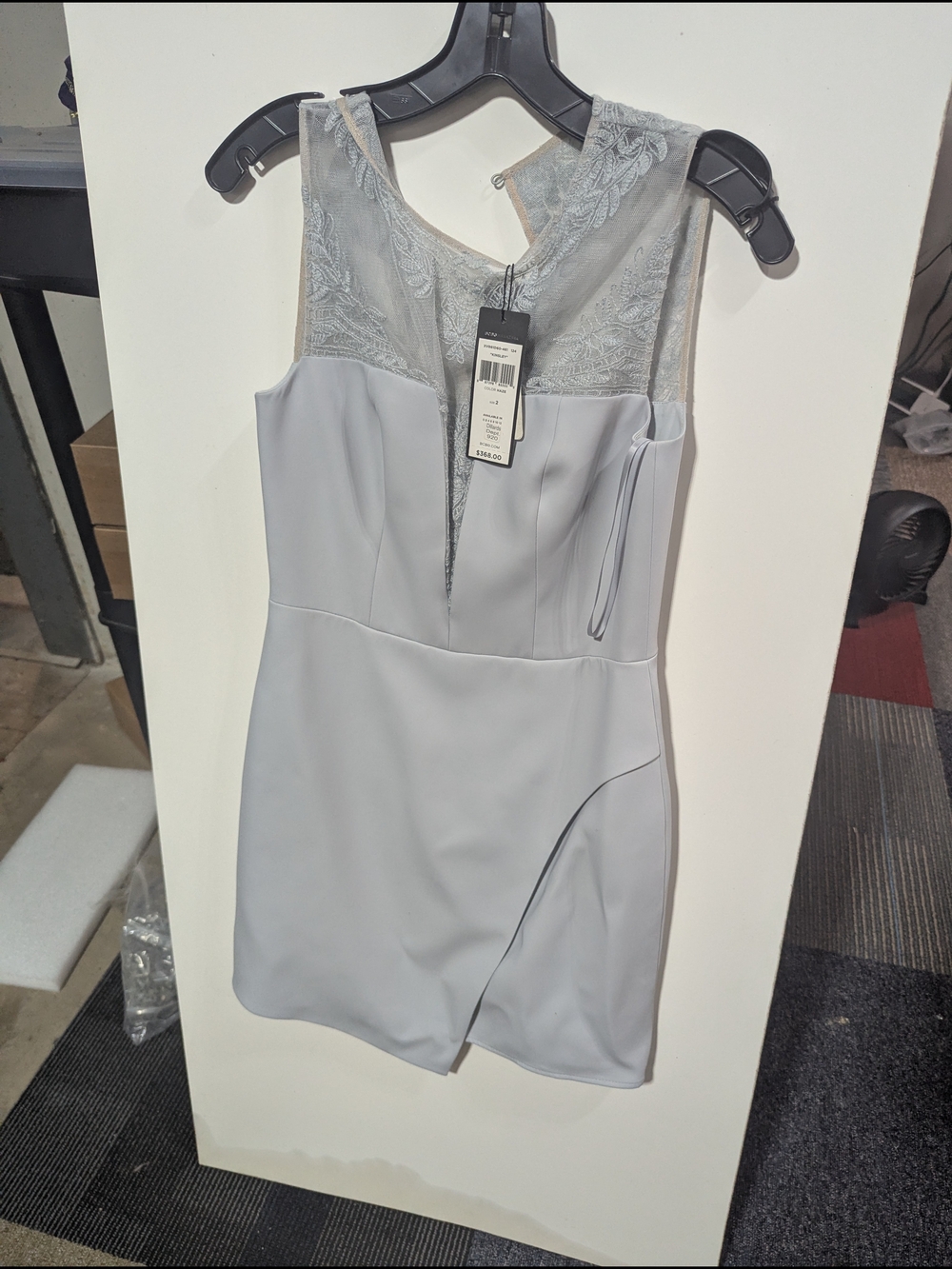 BCBG Light Blue/Gray Lace Yoke Sleeveless Mini Dress